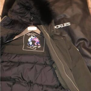 Moose Knuckles Black Puffer Jacket with Fur Trim